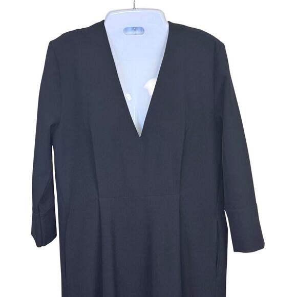 New OAK + FORT V-Neck Front Panel Midi Dress Pockets Minimalist Langenlook Sz S - Picture 2 of 12